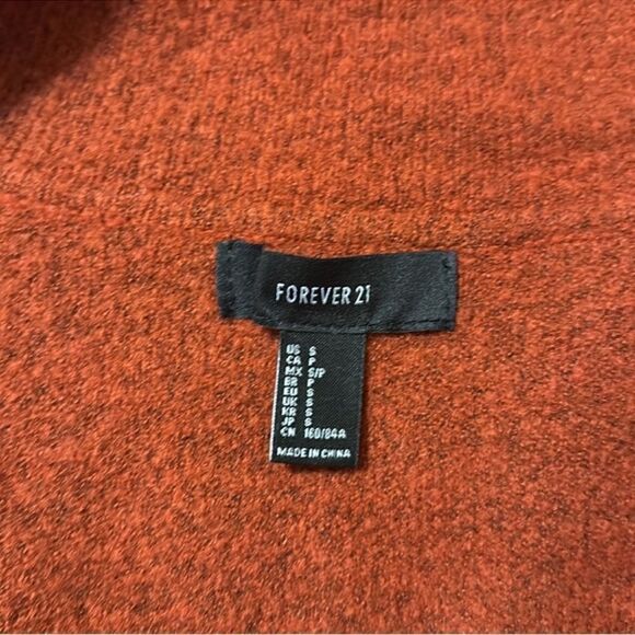 F21 S Oversized Rust Tomato Red Open Front Collared Knit Long Cardigan Duster - Picture 8 of 11